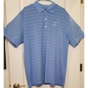 Greg Norman Play Dry Polo Golf Shirt Size Large Blue White Striped 3 buttons